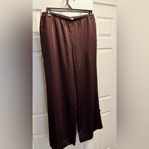 Brown Satin Wide Leg Pants Elastic Waist